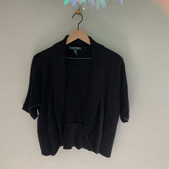 Ralph Lauren Sweaters - Ralph Lauren black open front short sleeve knit cardigan‎ size XL
